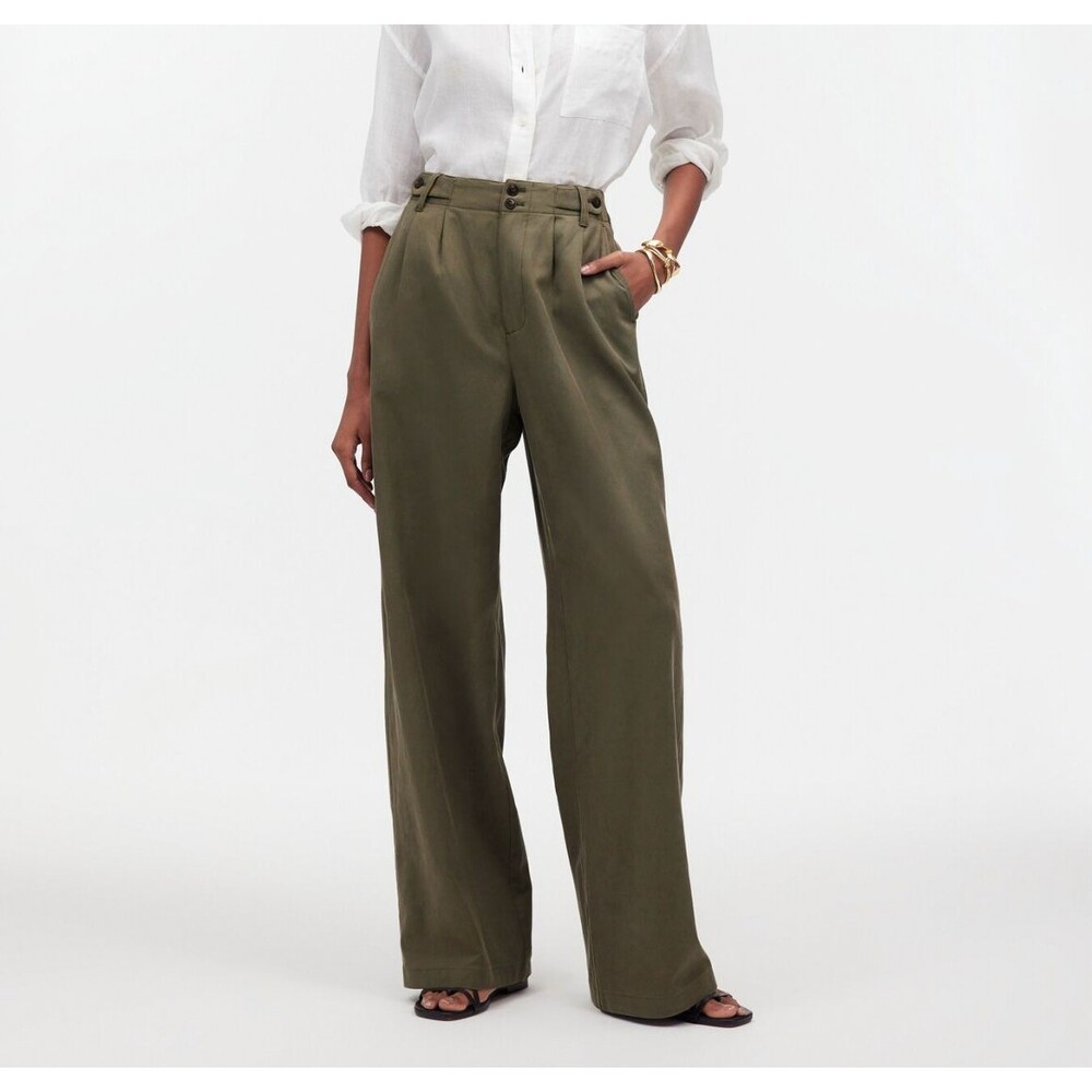 Madewell Wide-Leg Pants harlow pleated dress womens Green (size 6) preppy office